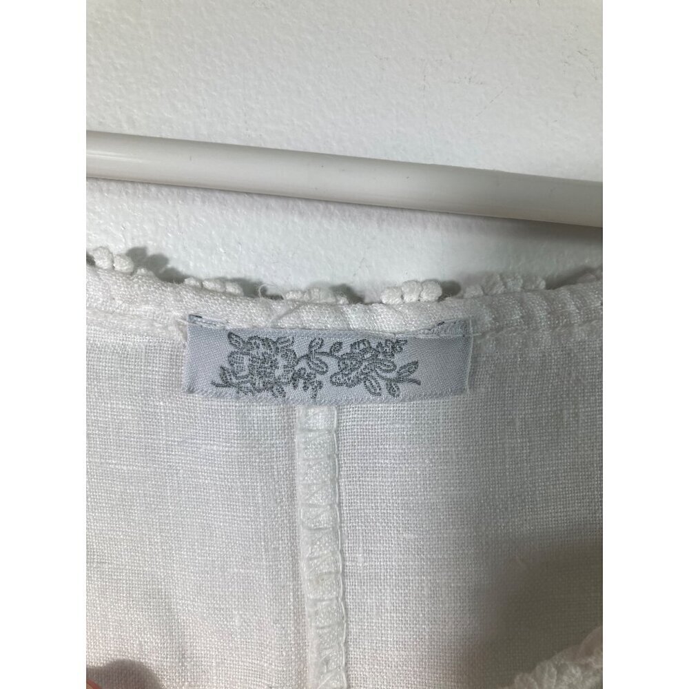 Womens White Linen Lace 3/4 Sleeve Boho Tunic Top‎ Made it Italy 16 - Picture 7 of 9